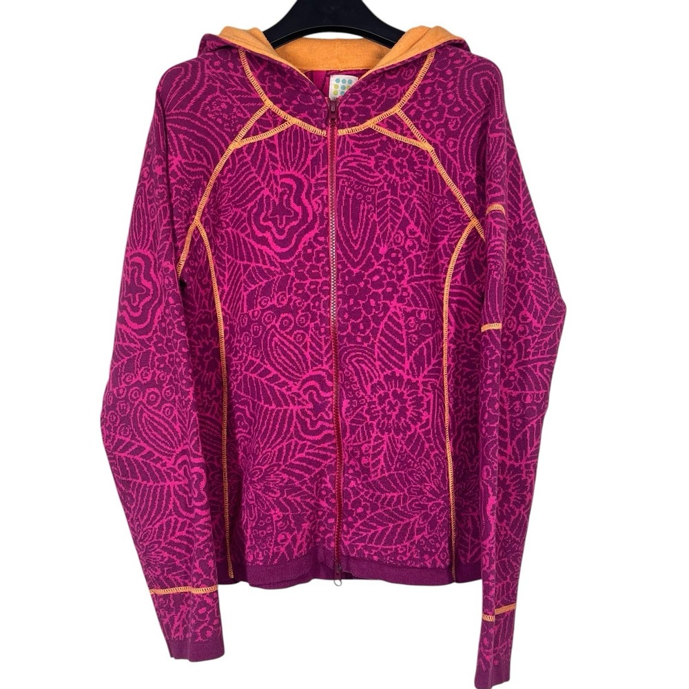 Title Nine Cotton Blend Hooded Sweater Sz M Baroque Knit Full Zip Cardigan